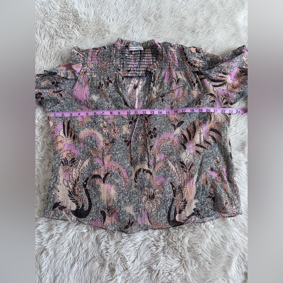 Ulla Johnson Silk Blend Ruffle Floral Lara Blouse Pink Neutral Top Size 4 - Picture 9 of 16